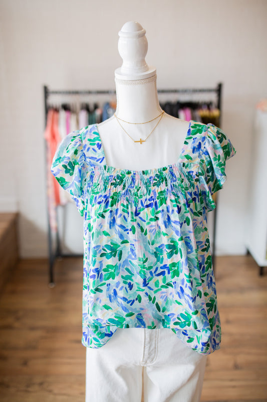 Mint/Royal Floral Tank