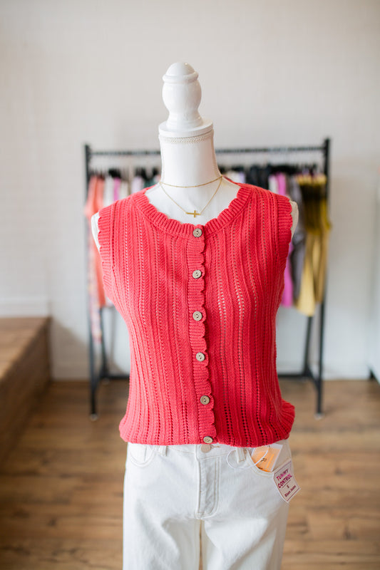 Dk Coral Crochet Scalloped Tank