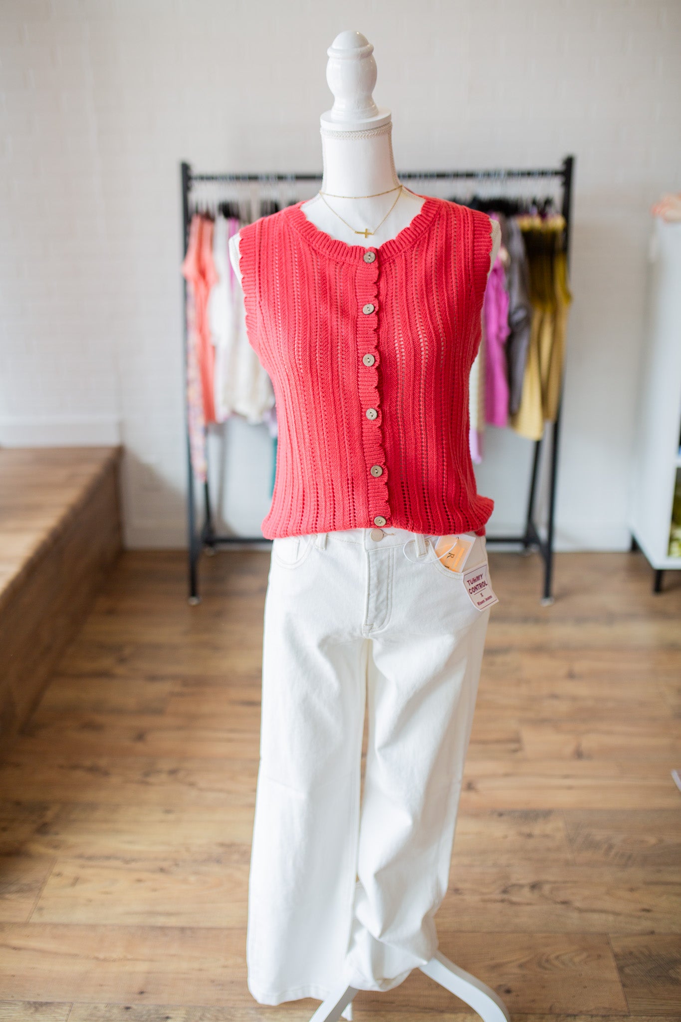 Dk Coral Crochet Scalloped Tank