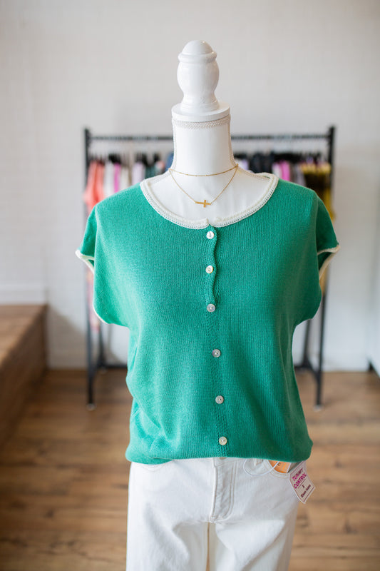 Green Ivory Neck Sweater Top