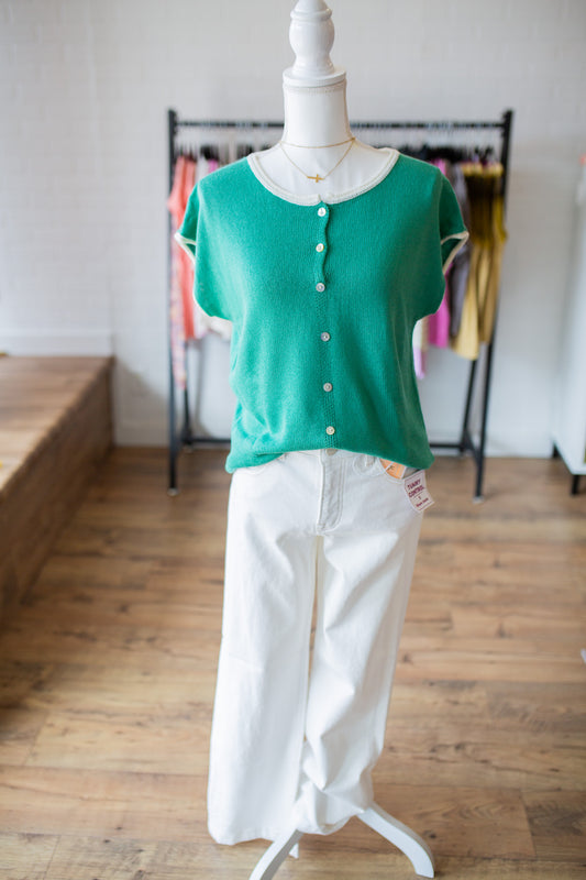 Green Ivory Neck Sweater Top
