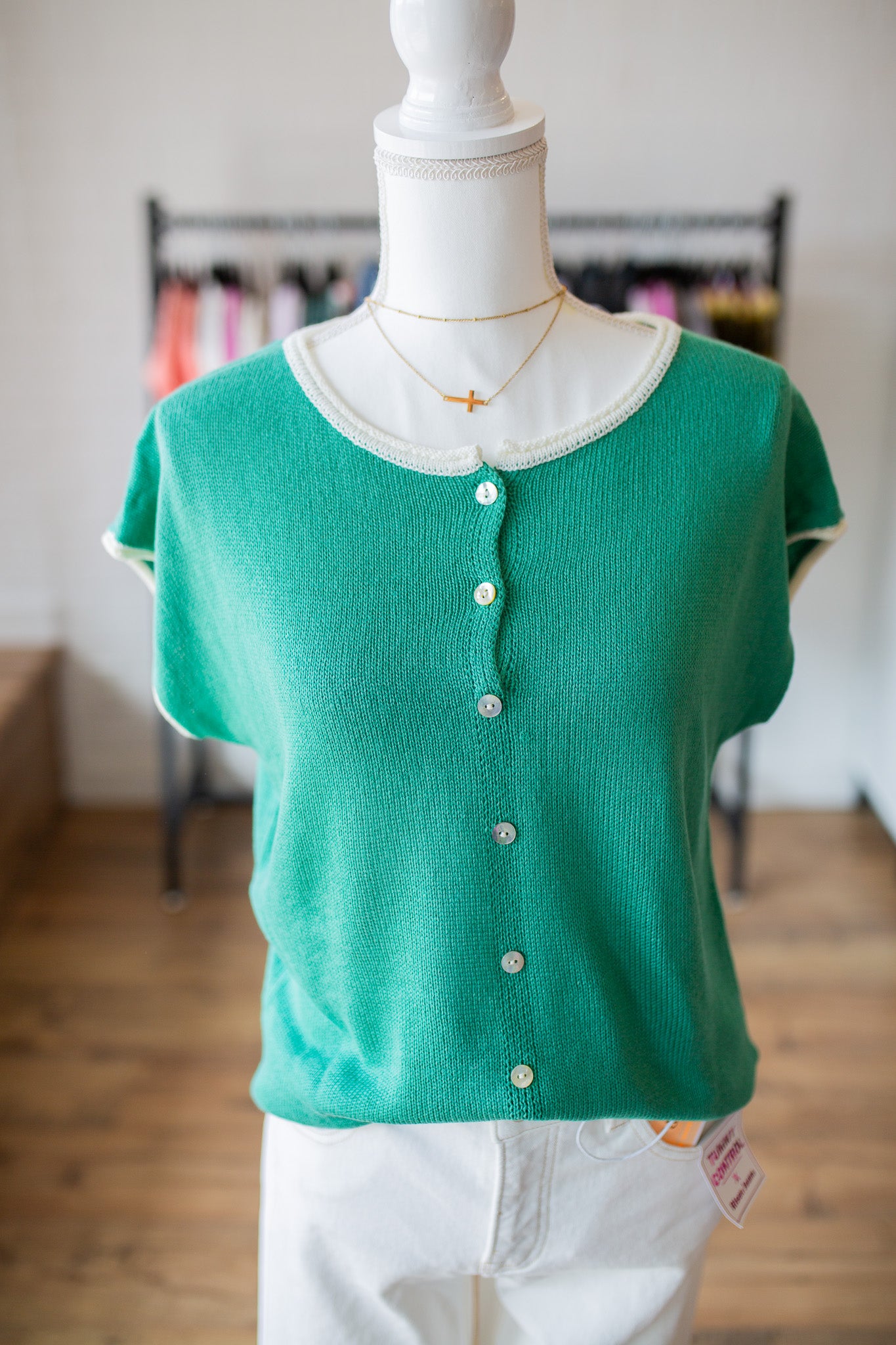 Green Ivory Neck Sweater Top