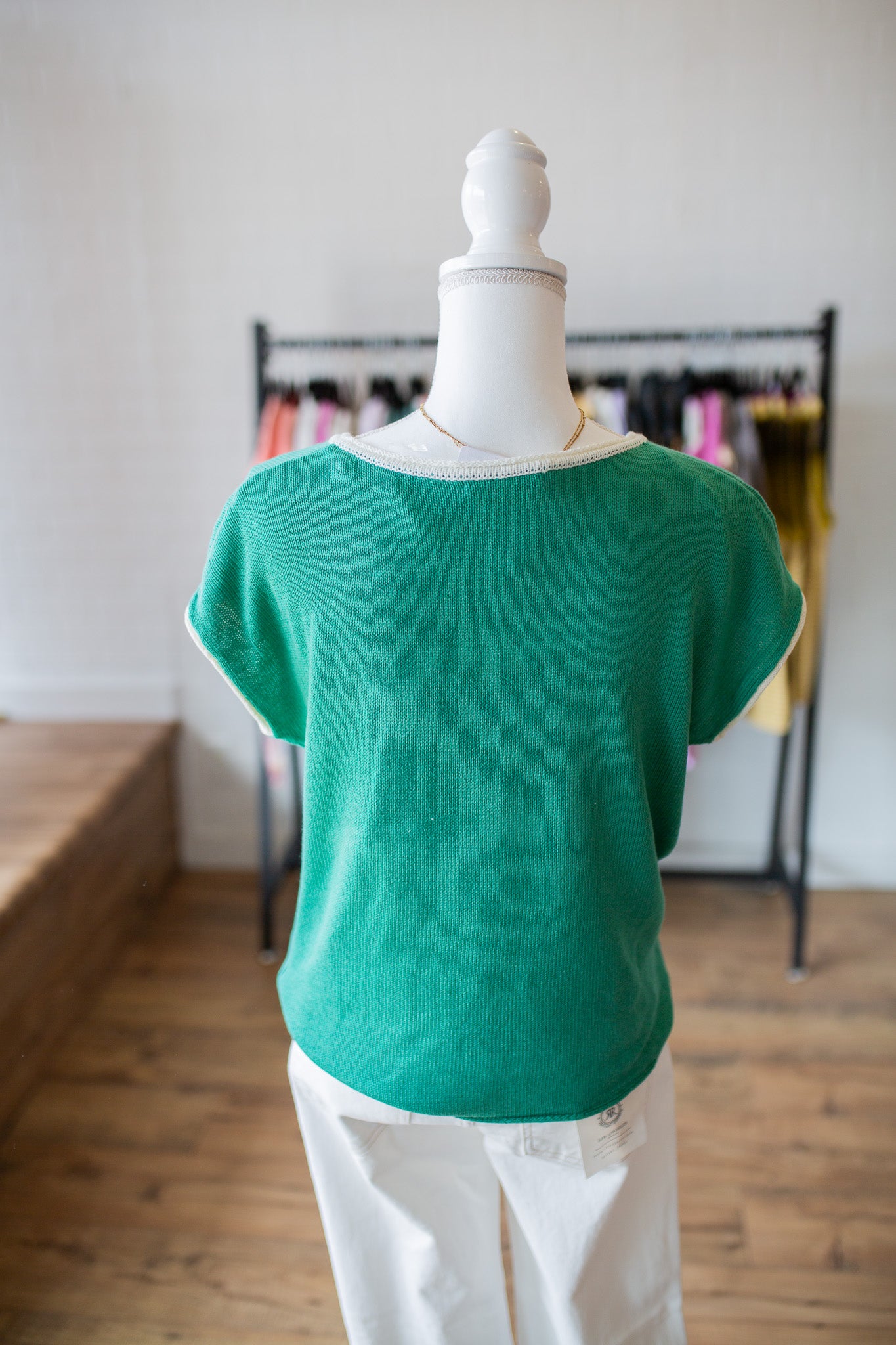 Green Ivory Neck Sweater Top