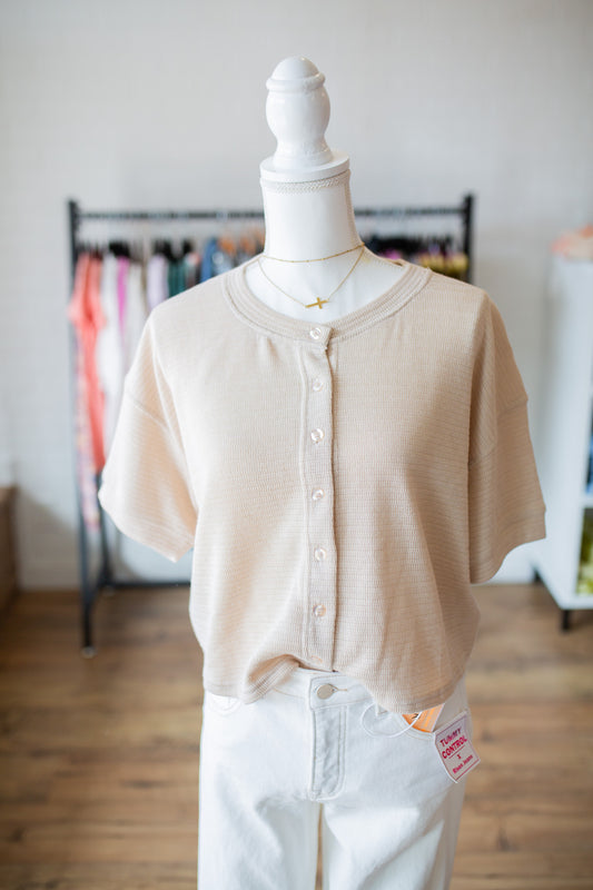 Lt Pink/Khaki Button Down Cardi