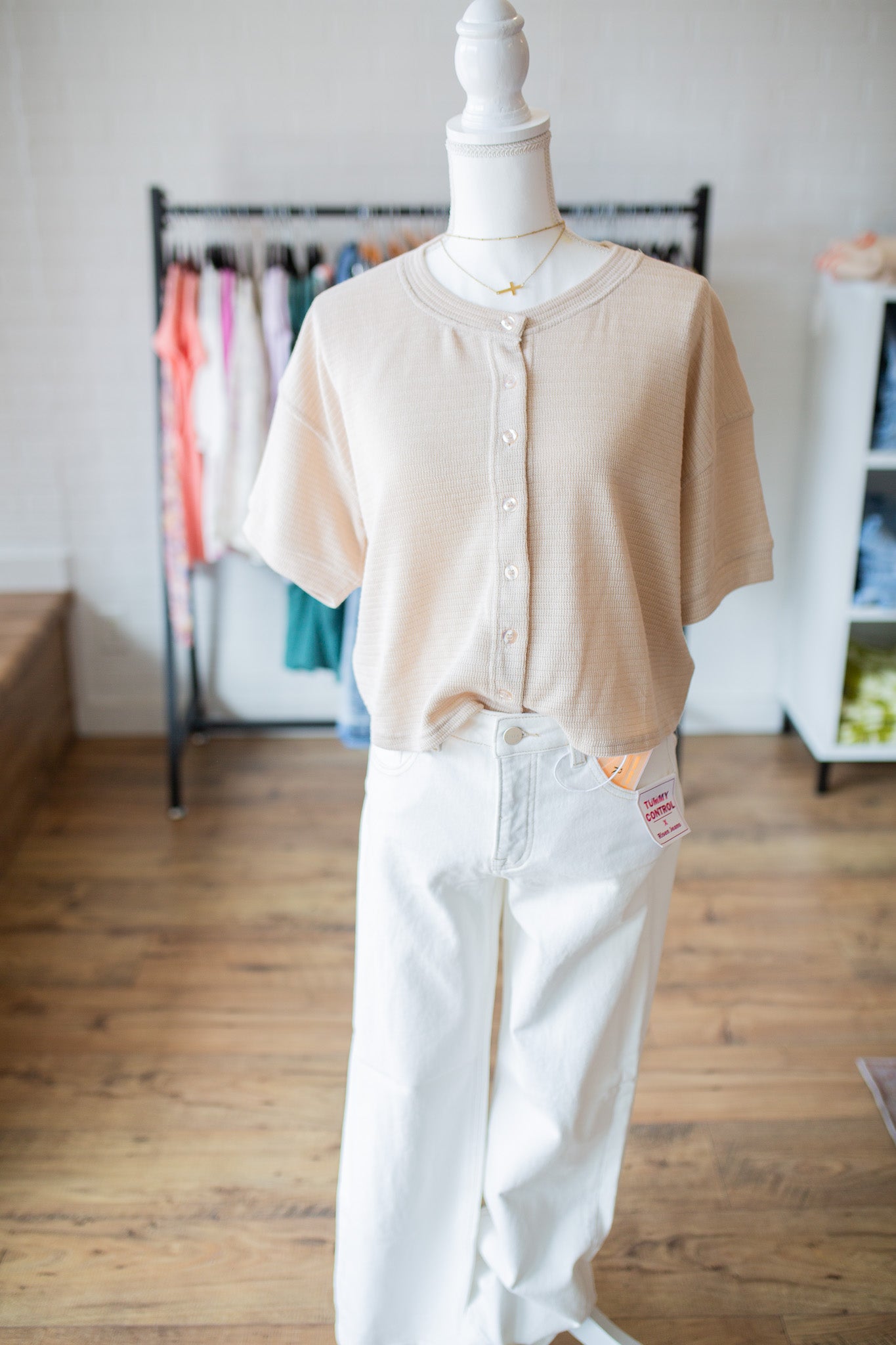 Lt Pink/Khaki Button Down Cardi