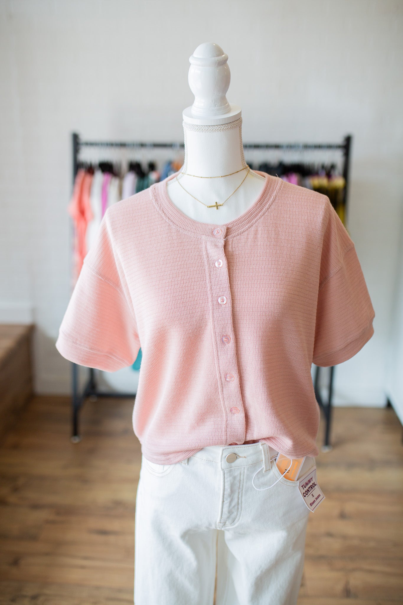 Lt Pink/Khaki Button Down Cardi