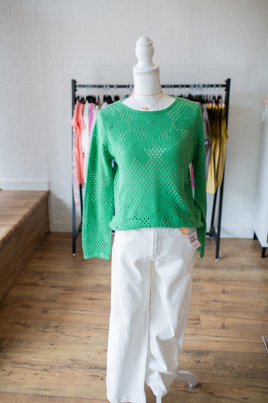 Green Floral Crochet Top