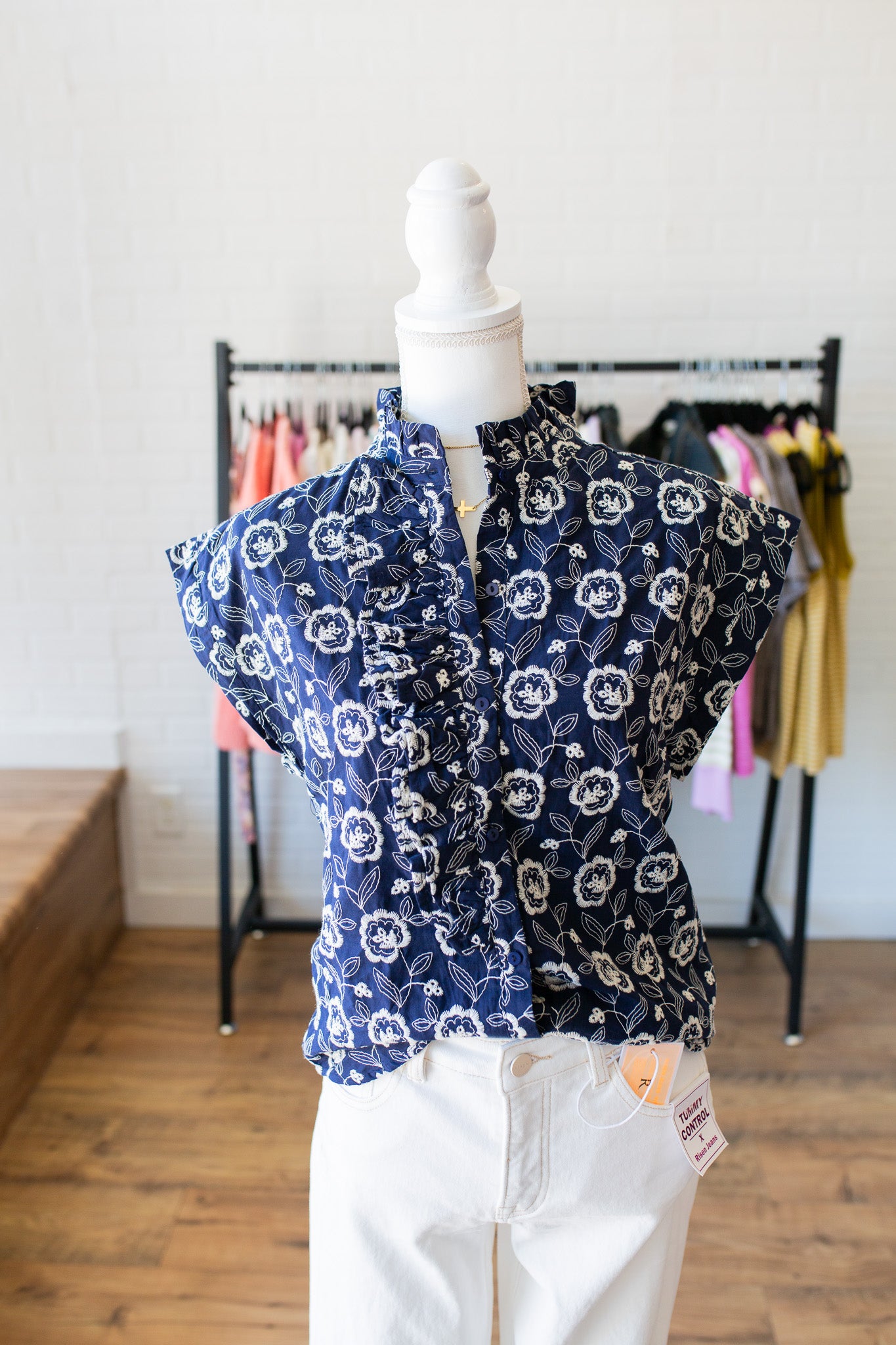 Navy Floral Cap Sleeve