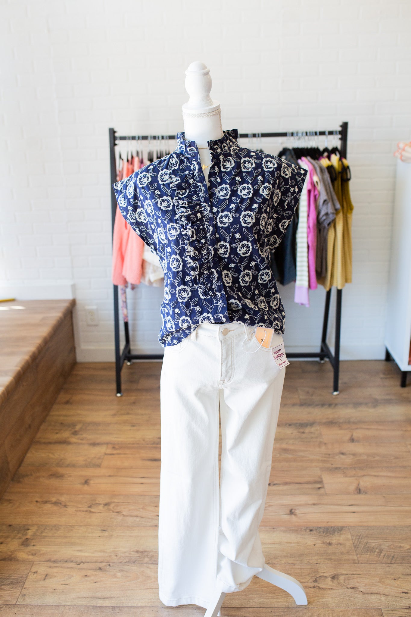 Navy Floral Cap Sleeve