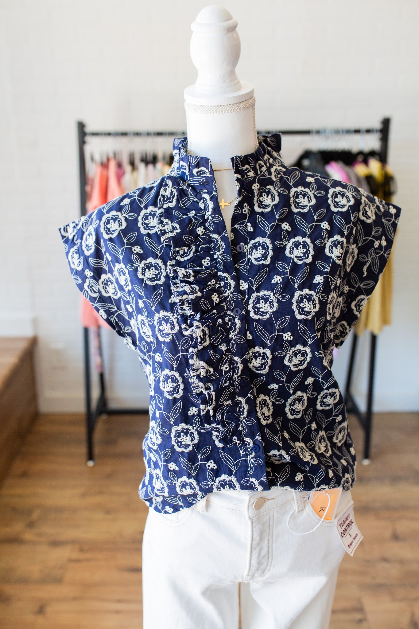 Navy Floral Cap Sleeve
