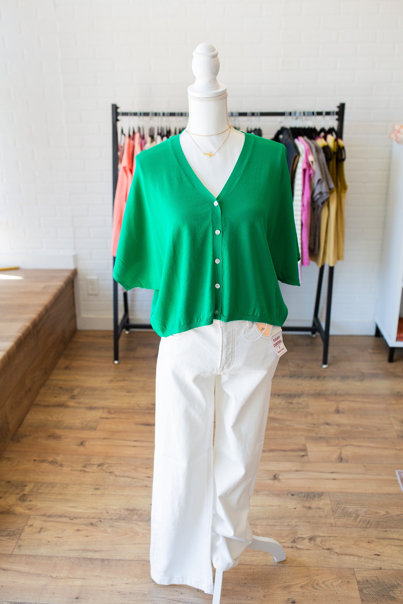 Green VNeck Button Down