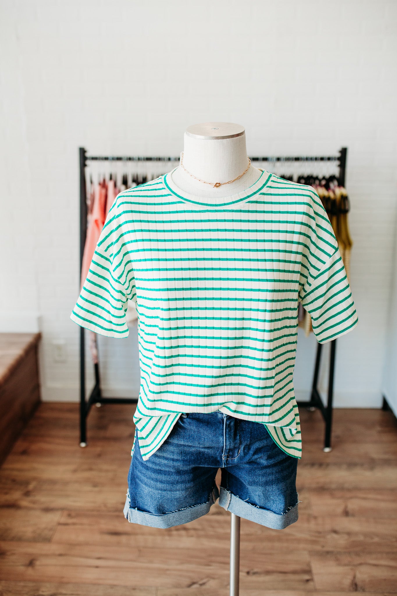 Green Striped Textured Top