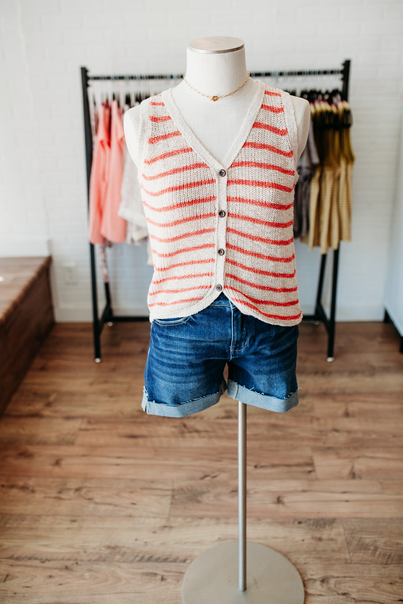 Coral/Natural Sweater Vest