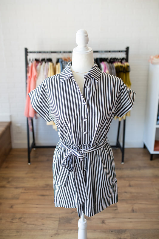 Black Striped Tie Romper