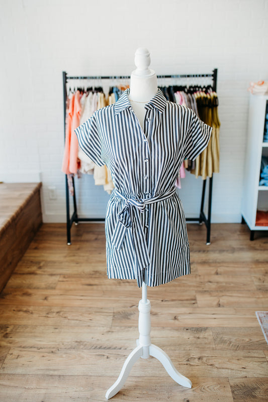 Black Striped Tie Romper