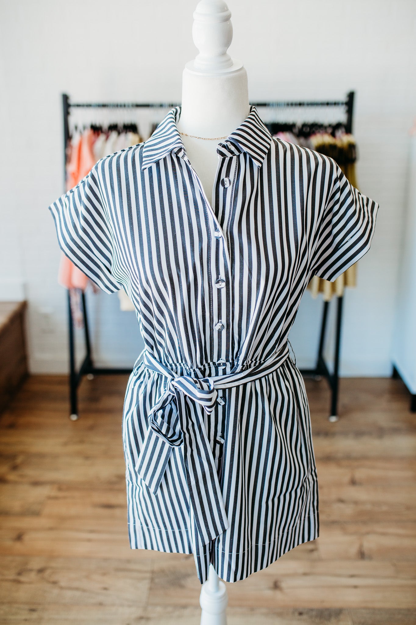 Black Striped Tie Romper