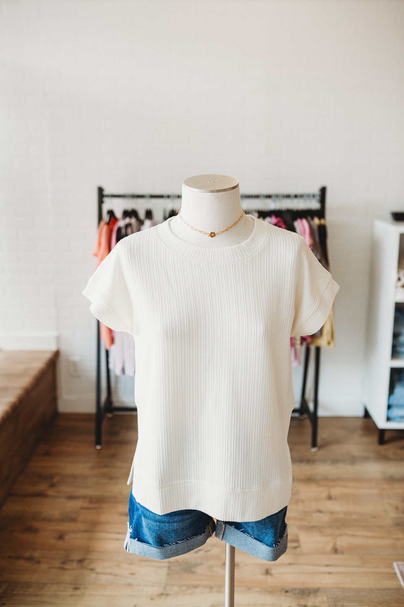 Ivory Ribbed Slit Top