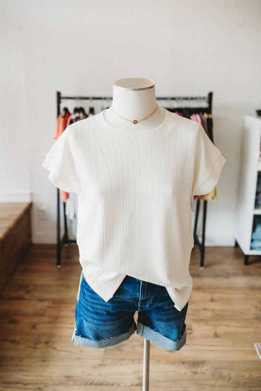 Ivory Ribbed Slit Top