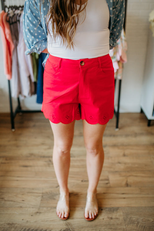 Red Scalloped Shorts