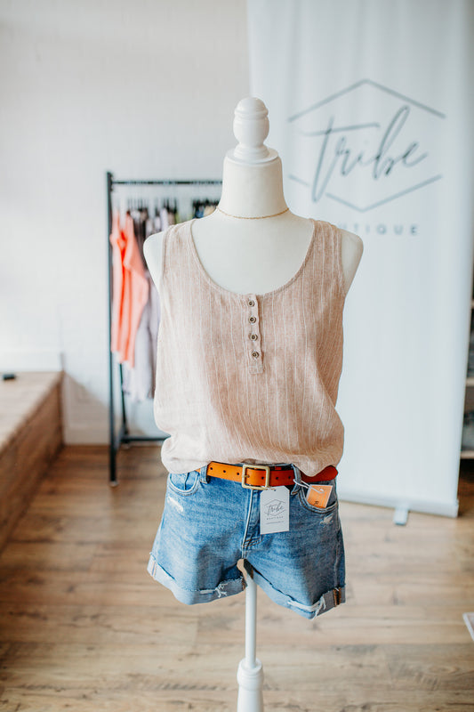 Linen Almond Striped Tank