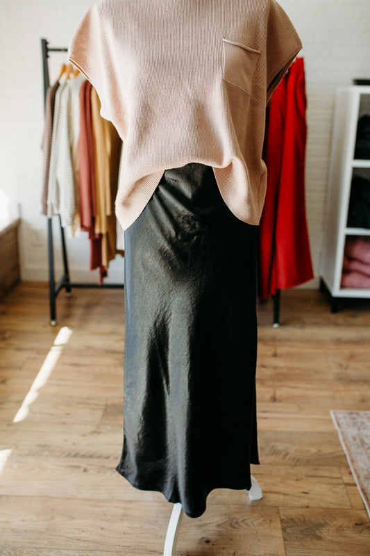 Black Satin Midi Skirt