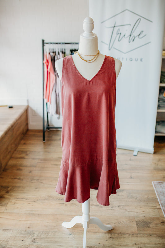 Terracotta Ruffle Hem Dress