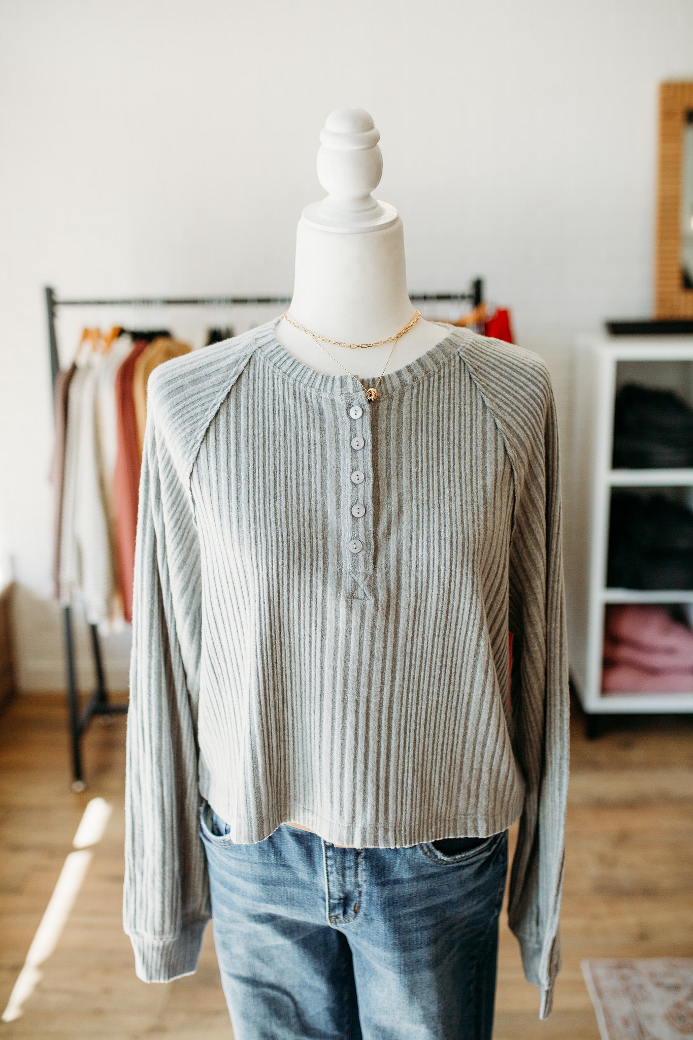 Heather Grey Ribbed Henley