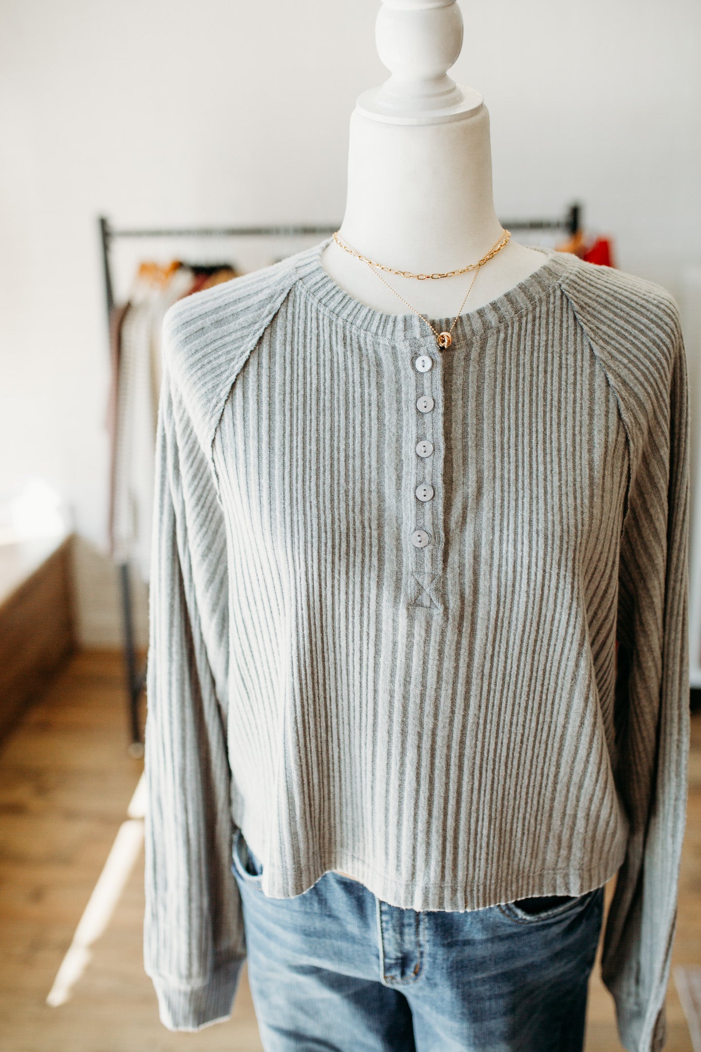 Heather Grey Ribbed Henley