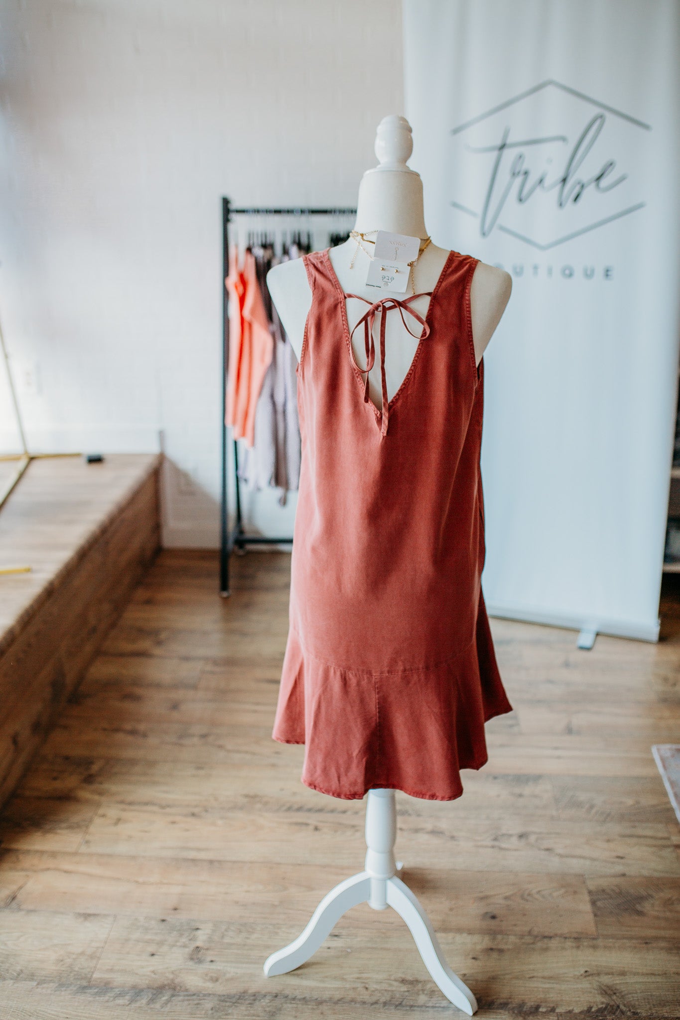 Terracotta Ruffle Hem Dress