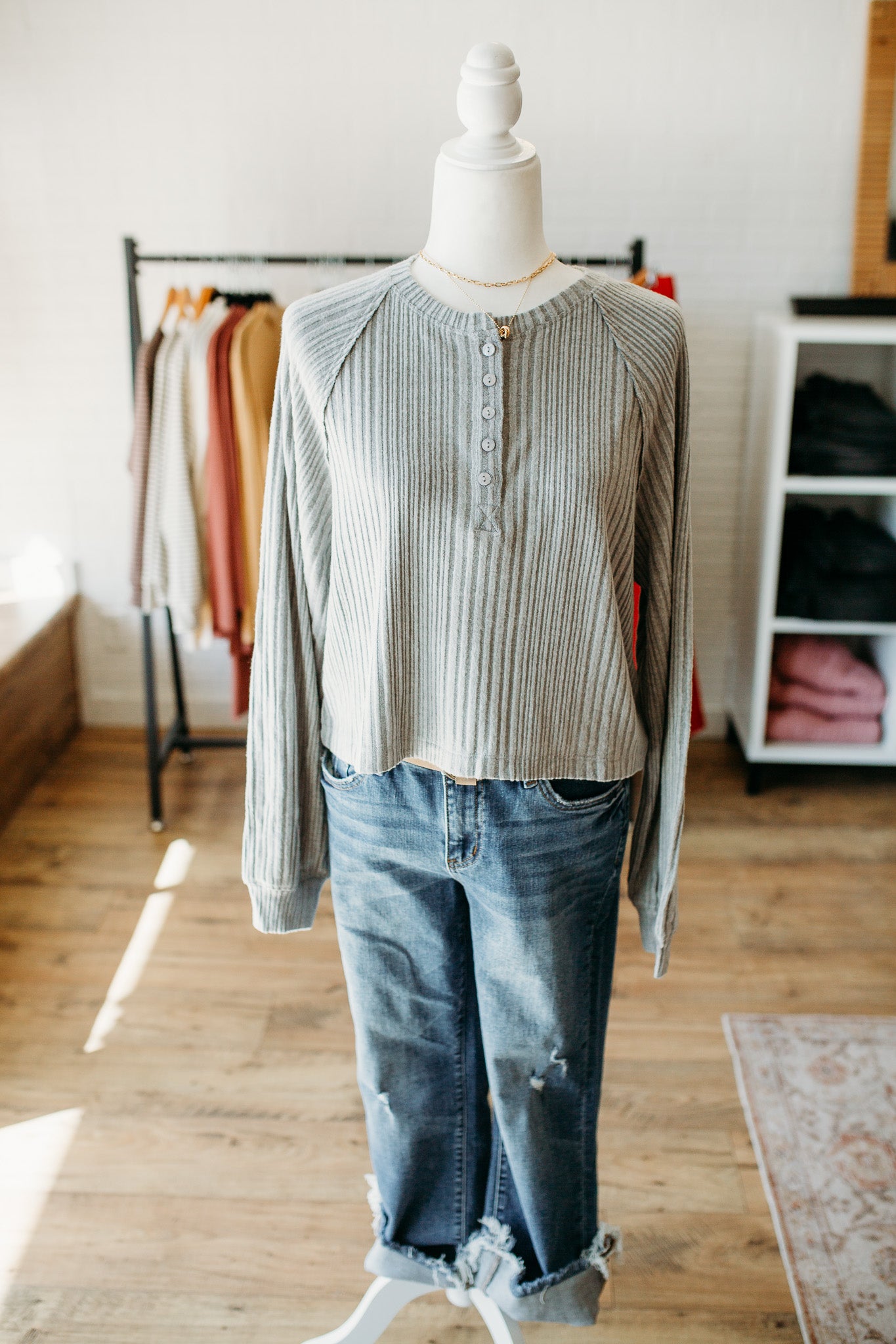 Heather Grey Ribbed Henley