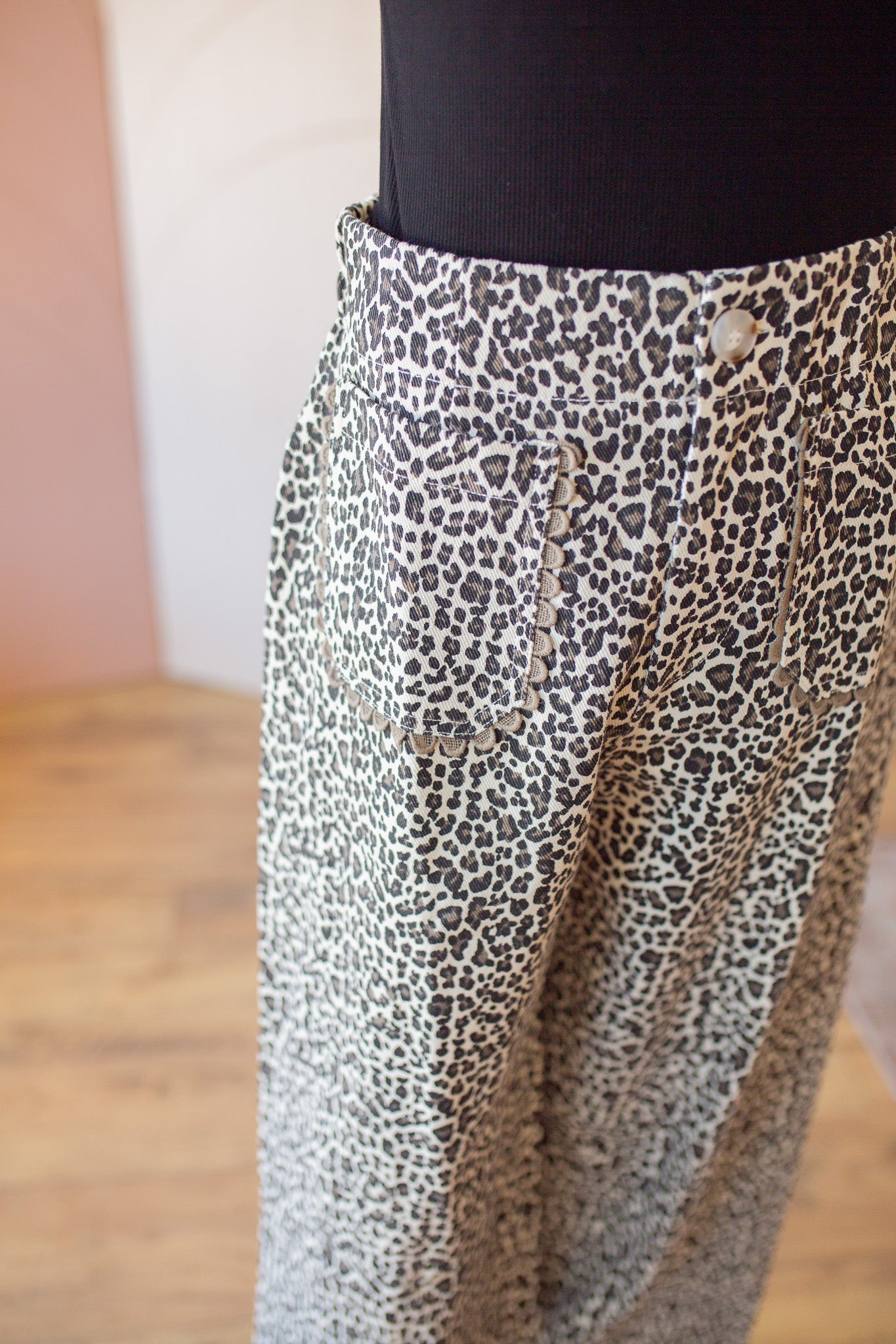 Scalloped Trim Leopard Pants