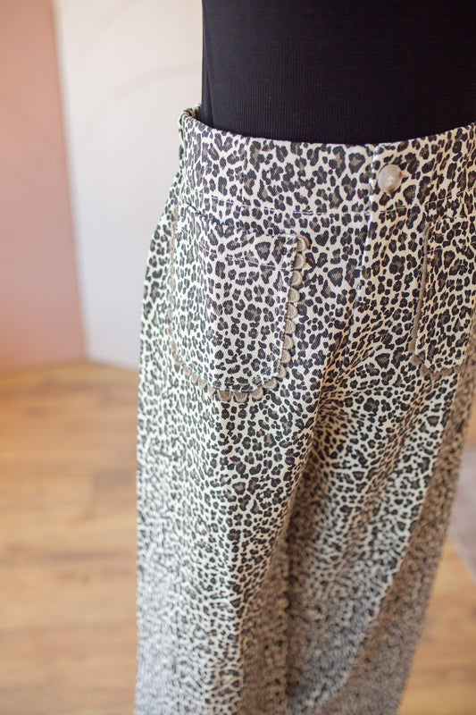 Scalloped Trim Leopard Pants