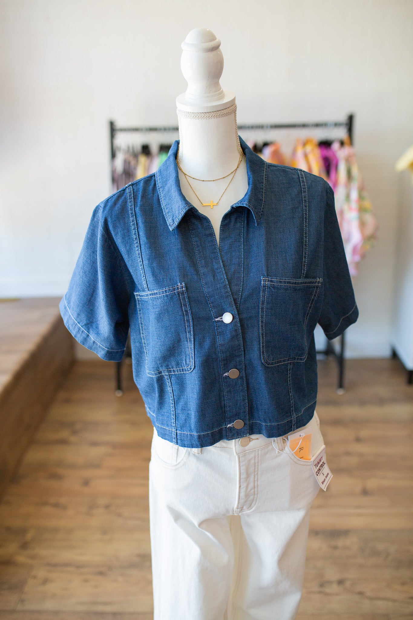 Collared Button Down Denim Top