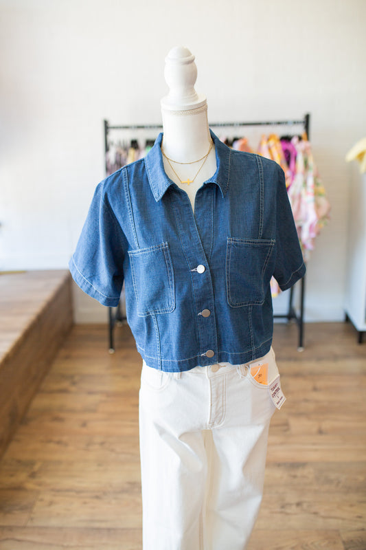 Collared Button Down Denim Top