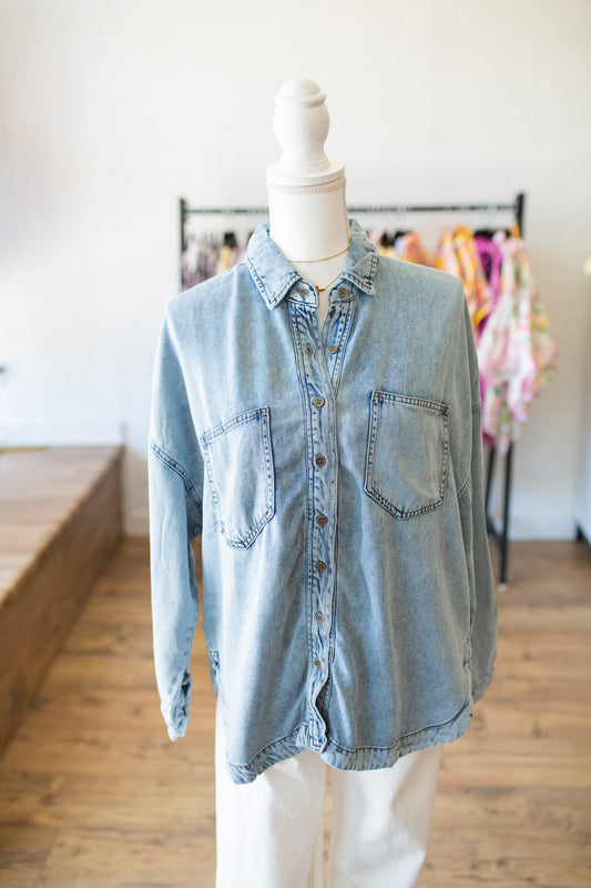 Washed Chambray Button Down Top
