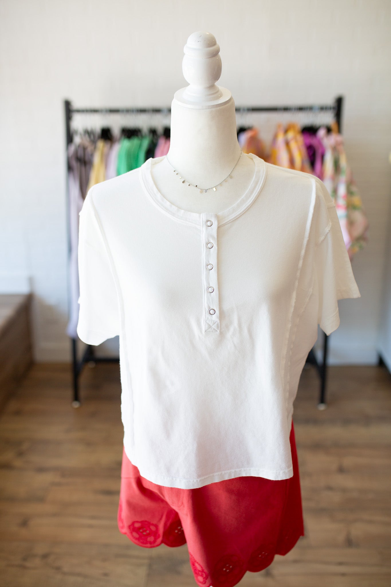 Boxy Fit Henley White Tee