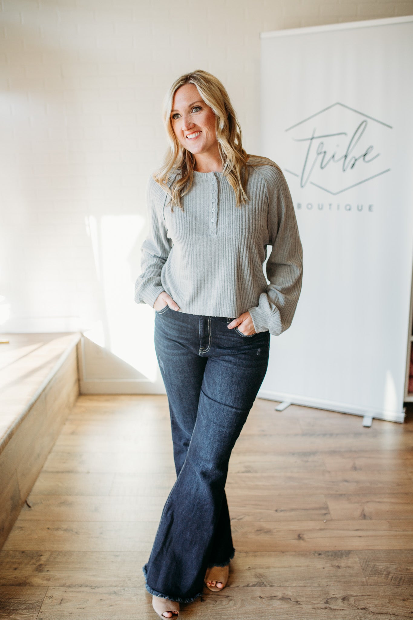 Heather Grey Ribbed Henley
