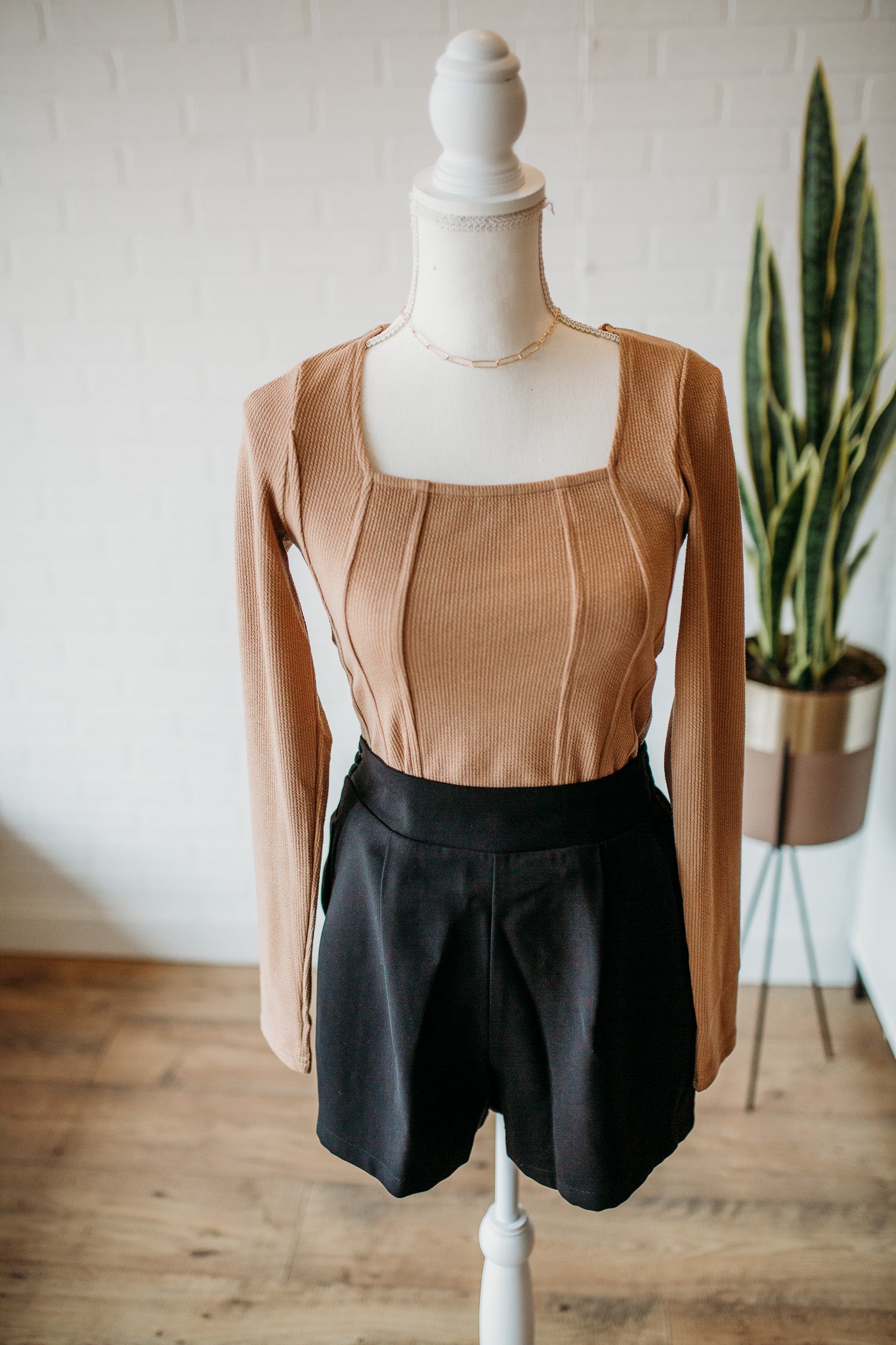 Taupe/Black/Ivory Corset Bodysuit