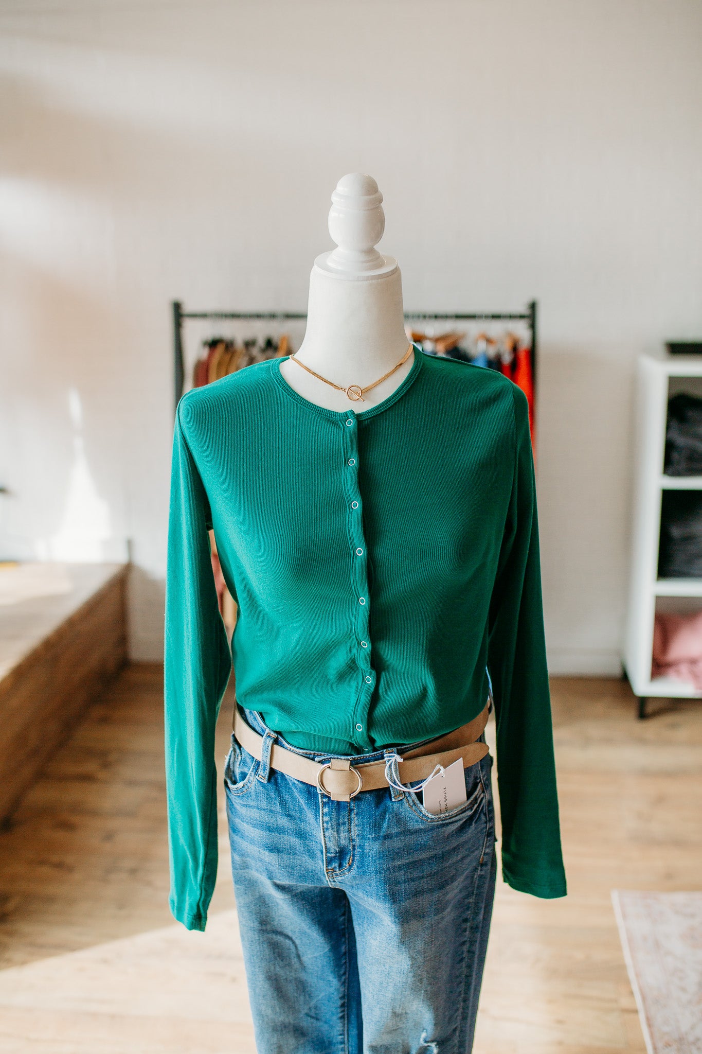 Ribbed Green Button Up