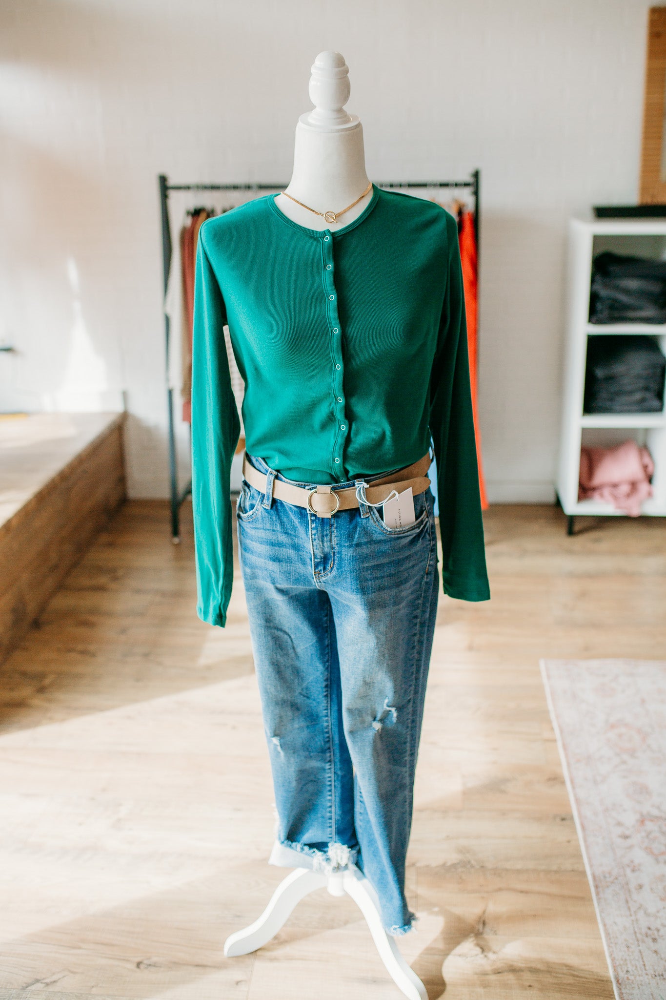 Ribbed Green Button Up