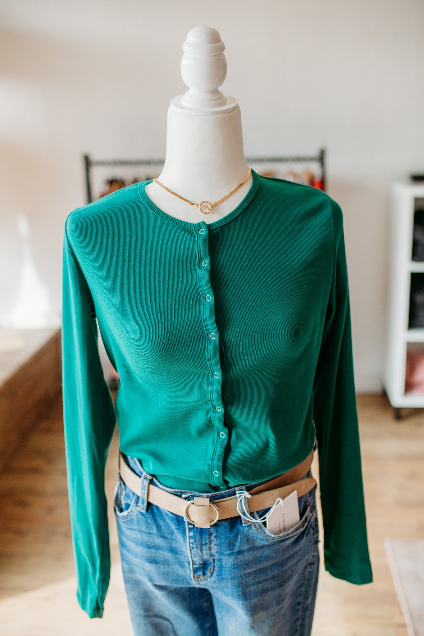 Ribbed Green Button Up