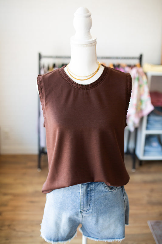 Brown Smocked Edge Tank