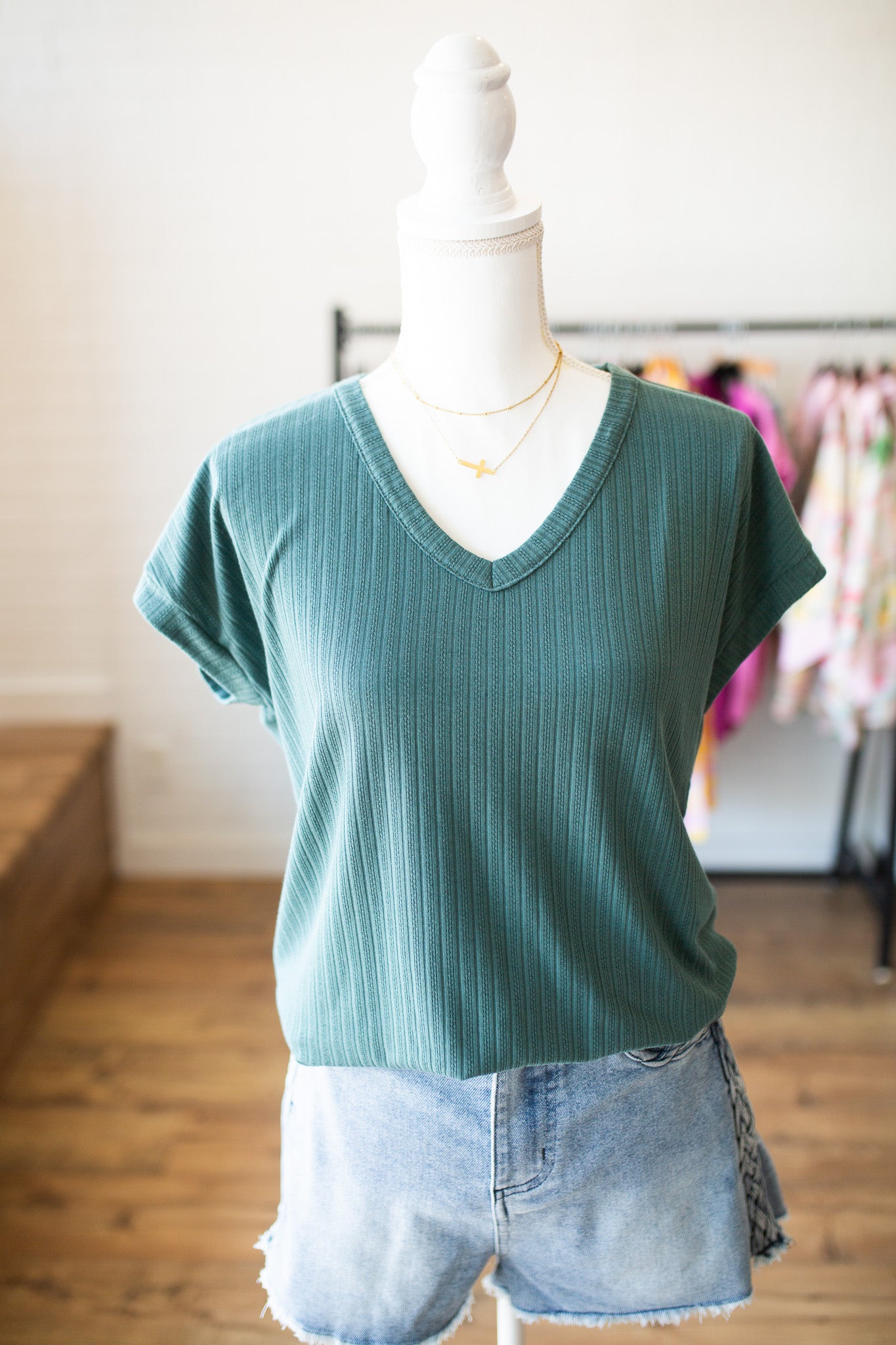 Olive Pointelle Top