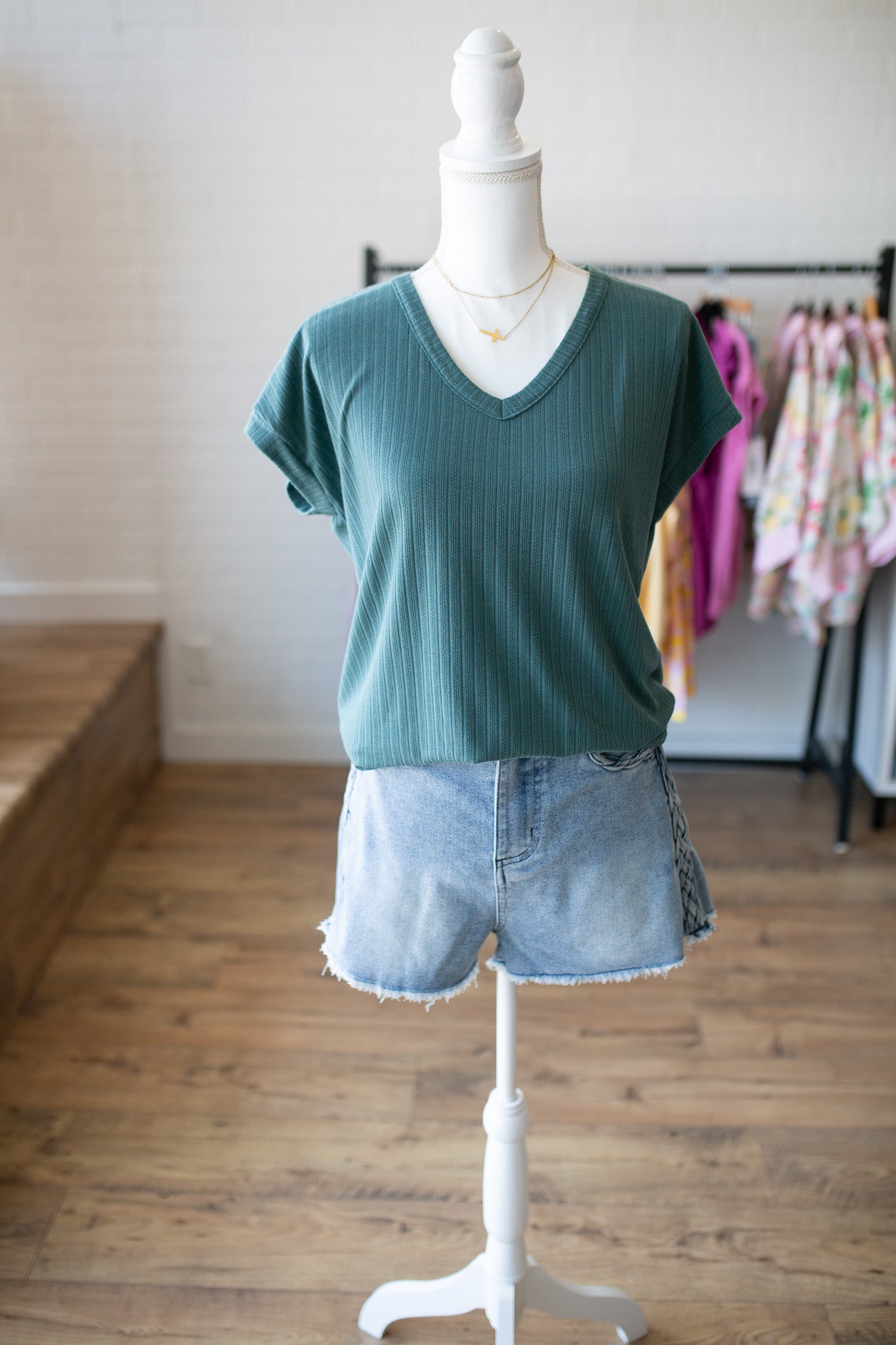 Olive Pointelle Top
