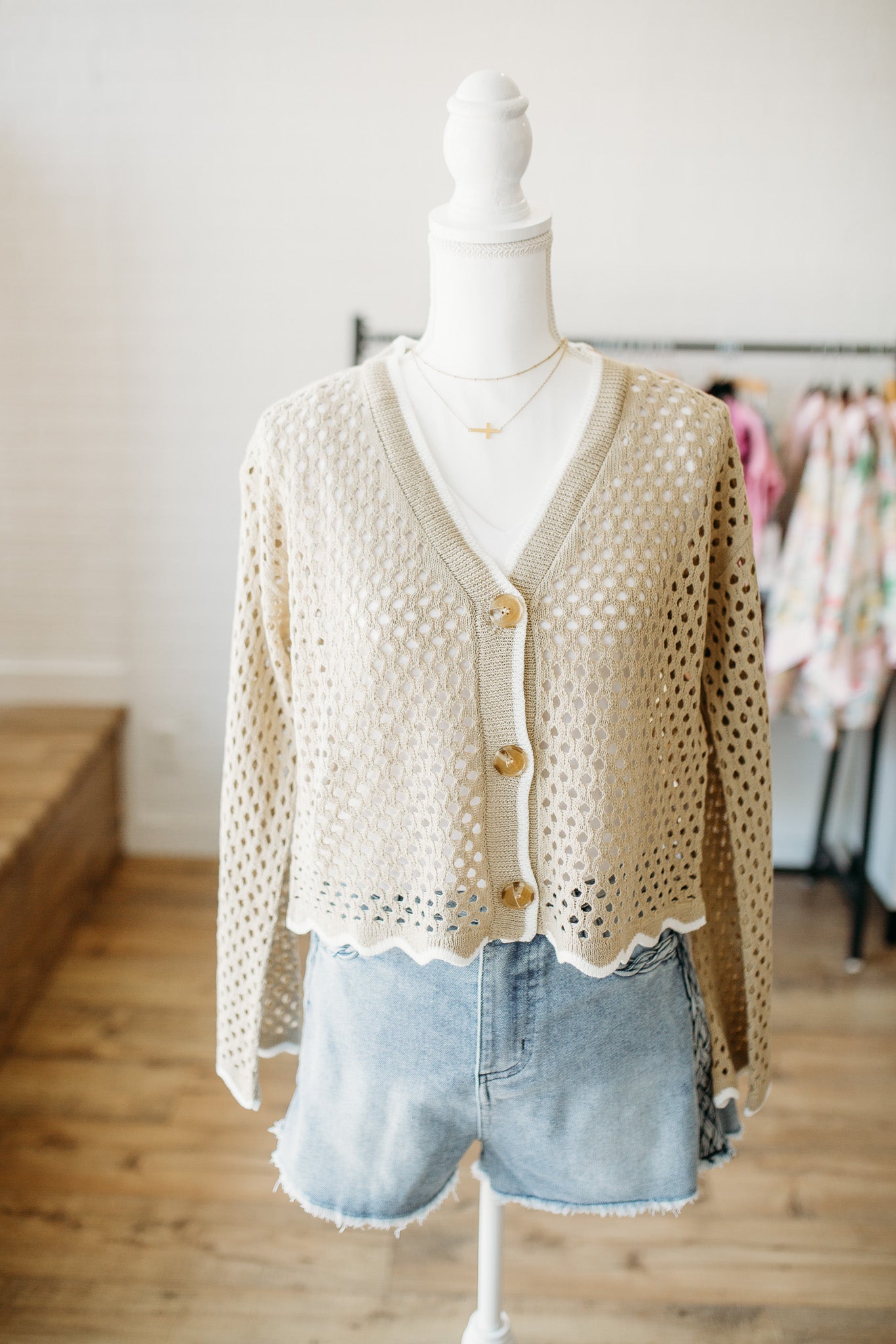 Taupe/Ivory Crochet Cardi