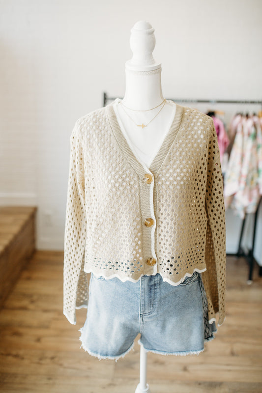 Taupe/Ivory Crochet Cardi