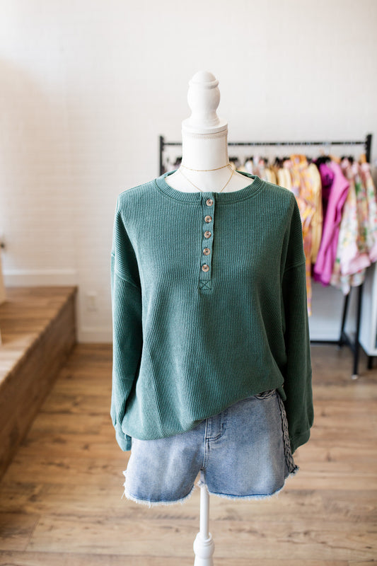 Henley Ribbed Pullover H Green/Burgundy