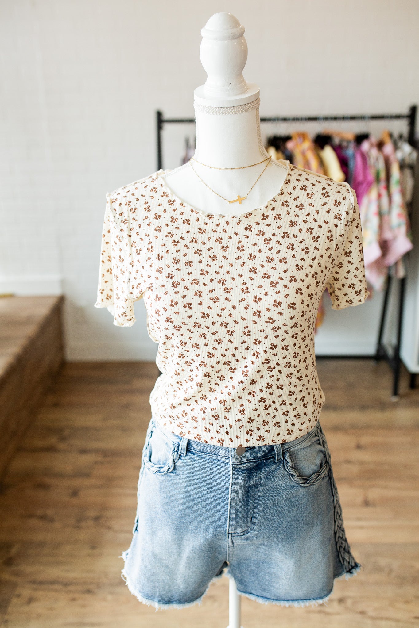 Cream/Brown Ditsy Floral Shirt