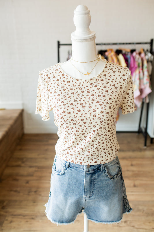 Cream/Brown Ditsy Floral Shirt