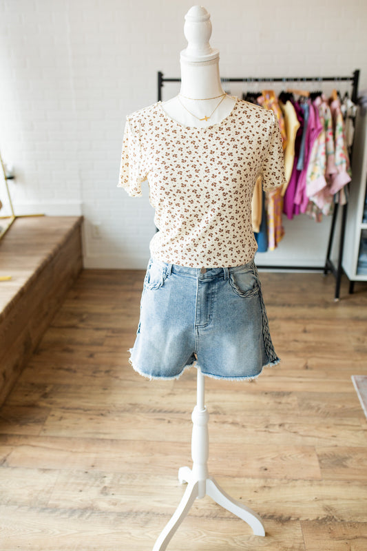Cream/Brown Ditsy Floral Shirt